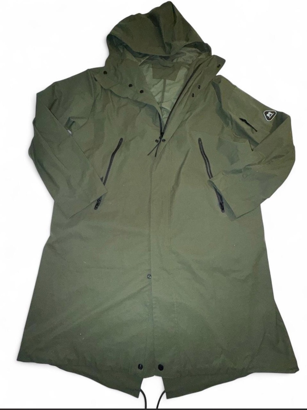 MEILLEUR MOMENT Hooded Olive Trench Coat with Zippered Pockets